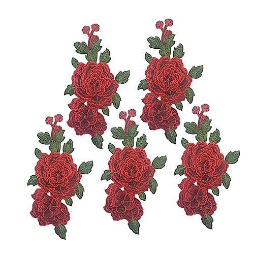 5St Mädchen-Outfit Damenjacken Stoffflicken aufbügeln rote Rose Rucksack Stickereiblumen liefert Stickerei Blumen Gefälligkeiten Patch schmücken Rechner Kleidung 3d Applikationen von Lurrose