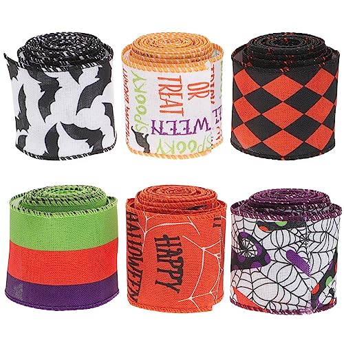 Lurrose 6 Rollen Halloween Dekoration Band Fledermaus Spinnen Kürbis Muster Polyester Basteln Geschenkband Halloween Basteln für Party Hochzeit Fest Basteln (6,3 cm) von Lurrose