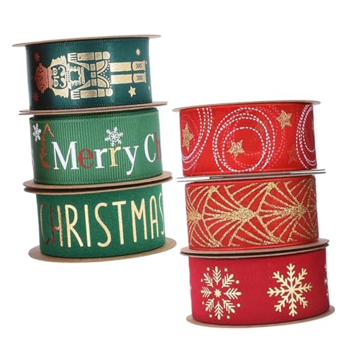 Lurrose 6 Rollen Weihnachtsband Breit Festliches Geschenkband Robustes Dekoband für Weihnachtsbaum Geschenkverpackung DIY Basteln Blumige Arrangements und Festliche Dekorationen von Lurrose