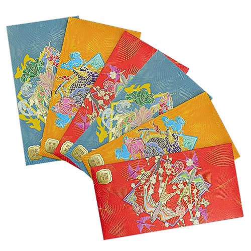 Lurrose 6 Stück Ehe Red Envelope -Tasche Papier Mondjahr-Drache Element roter Umschlag Geldumschläge für Bargeld deko Geld rote Pakete kreatives rotes paket Geldbeutel von Lurrose
