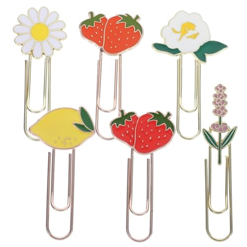 Lurrose 6 Stück Lustige Obst und Blumenformen für Dokumente Notizen und Journale Robuste Büroklammern zur Organisation von Dateien und Unterlagen von Lurrose