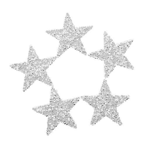 Lurrose 6 Stück Strass Bügelbilder Stern Silber Weiß Selbstklebende Applikationen für DIY Kleidung Reparatur Jacken Rucksäcke Schuhe Kreative Textil Dekoration von Lurrose