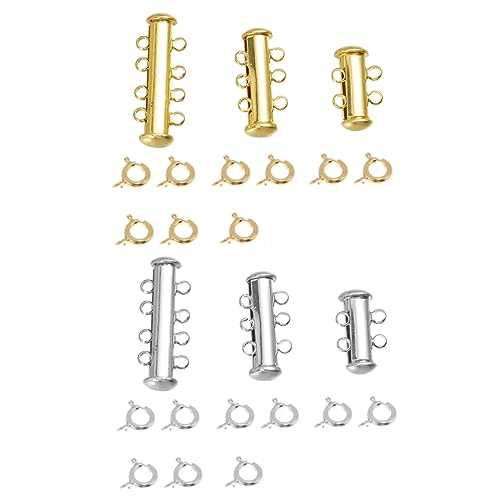 Lurrose 6 Stück Teiliges Magnetverschluss Set Messing für Schmuck mit Ungeschlossenen Sprungringen und Mehrreihigen Verschlüssen Gold und Silber für Armbänder und Kettenzubehör von Lurrose