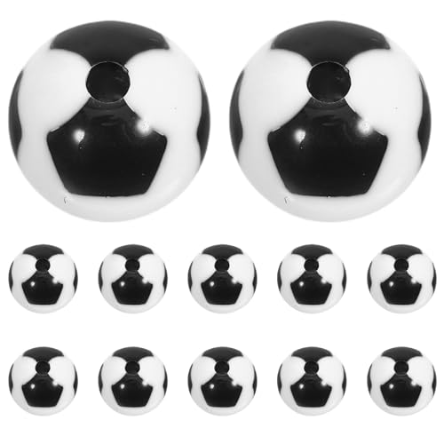 Lurrose 60 Stück Acryl-Fußballperlen, schwarz-weiß, runde Abstandsperlen, Charms für die Herstellung von DIY-Schmuck, Armbänder, Halsketten, Bastelbedarf, Fußballzubehör von Lurrose