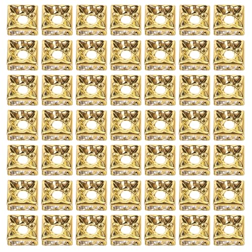 Lurrose 60 Stück glitzernde quadratische Strass-Abstandshalterperlen zur Herstellung von DIY-Schmuck, goldene Würfelperlen für Armbänder, Halsketten, Ohrringe und Bastelzubehör von Lurrose