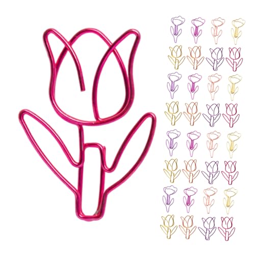 Lurrose 80 Stück Teiliges Tulpen-papierclip- Bunte Blumenform Stabile Metall-organizer-clips für Akten und Planer Dekorative Büroklammern für Frauen und Mädchen Kreatives Büro Schulzubehör von Lurrose