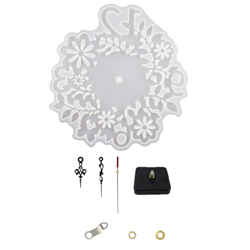 Lurrose Diy Blüten Uhrmacher Silikonform mit Mechanismus Große Epoxidharz Uhrform für Kreative Wanduhren für Bastelprojekte und Dekoration von Lurrose