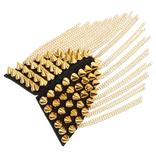 Lurrose Goldfarbene Vintage Schulterklappen mit Quasten und Nieten Modische Epauletten für Kostüme und Kleidung Robustes Legierungsmaterial Dekorative Schulterketten Schmuck für Damen und Lurrose Goldfarbene Vintage Schulterklappen mit Quasten und Nieten Modische Epauletten für Kostüme und Kleidung Robustes Legierungsmaterial Dekorative Schulterketten Schmuck für Damen und von Lurrose