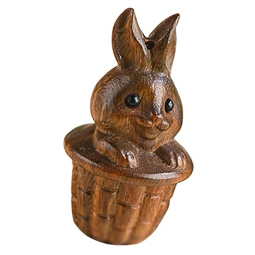 Lurrose Holzfigur Häschen Handgeschnitzt Niedlich Kreativ als Schlüsselanhänger Taschenanhänger Geschenk DIY Dekoration für Garten Kinderzimmer Miniatur Pflanzen von Lurrose