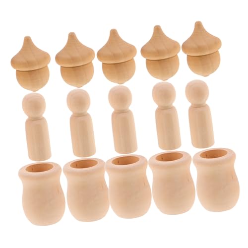 Lurrose Marionettendekoration Leere Familienfiguren Thanksgiving-bastelarbeiten -weihnachtsschmuck Unbemaltete Handwerkspuppen Leere Puppen Zum Malen Urlaub Bastelbedarf Beige Holz von Lurrose