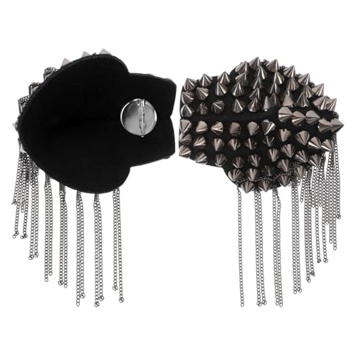 Lurrose Retro Punk Schulterklappen mit Metallkette und Nieten Quasten Epauletten für Herren und Damen Robuste Ccb und Eisen Vintage Schulterabzeichen für Jacken und Kostüme Lurrose Retro Punk Schulterklappen mit Metallkette und Nieten Quasten Epauletten für Herren und Damen Robuste Ccb und Eisen Vintage Schulterabzeichen für Jacken und Kostüme von Lurrose