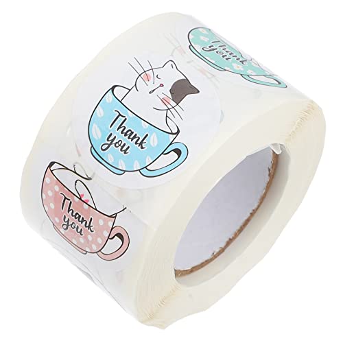 Lurrose Selbstklebende Katzen Danke Aufkleber Runde Etiketten für und Deko pro Rolle für Verpackungen Backwaren und Bürobedarf von Lurrose