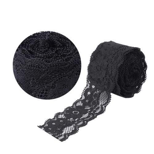 Lurrose Spitzenband Schwarz: Elastische Spitze Schwarz - 5 Yards Spitzenbordüre für DIY Basteln Nähen Hochzeit Deko Handwerk Deko von Lurrose