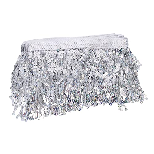 Lurrose Tassel Paillettenbesatz für Kleidung Glänzendes Quastenband für Diy Nähprojekte für Partys Heimdeko und Handarbeiten Silberfarbe Breit von Lurrose
