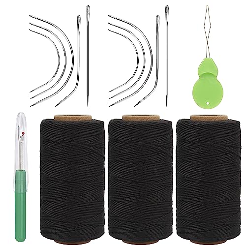 Lusecarl - Nadel und Faden für Haarverlängerungen, 3 Rollen Nähgarn mit 10 gebogenen C J I förmigen Nadeln für Handnähen, Haarverlängerungen, DIY Perückenherstellung (10+3 von Lusecarl