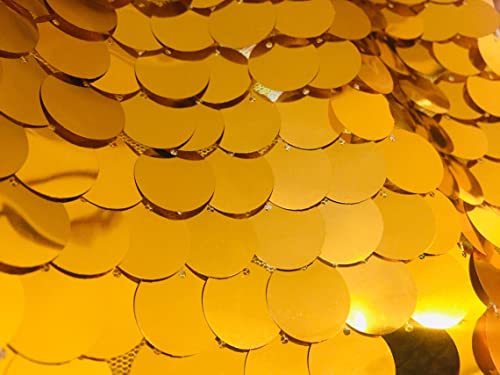18 mm großer Paillettenstoff, 2-Wege-Stretch, Hochzeitskleid-Hintergrund, 130 cm breit, glitzernde Pailletten (Meterware) (Gold) von LushFabric