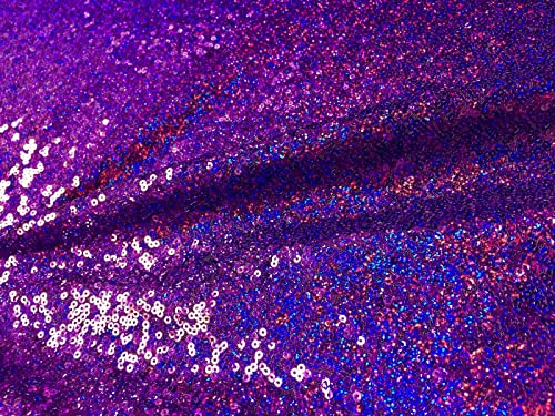 3 mm Pailletten-Stoff, 2-Wege-Stretch-Fischschuppen, mehrfarbig, Material für Karneval, Bastelarbeiten, 130 cm breit (2 Meter, schillerndes Violett) von LushFabric