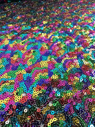 3 mm Pailletten-Stoff, 2-Wege-Stretch-Fischschuppen, mehrfarbig, Material für Karneval, Basteln – 130 cm breit (2 Meter, Regenbogen) von LushFabric