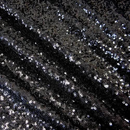 3 mm Pailletten-Stoff, 2-Wege-Stretch-Fischschuppen, mehrfarbig, für Karneval, Bastelarbeiten, 130 cm breit (1 Meter, schwarz) von LushFabric