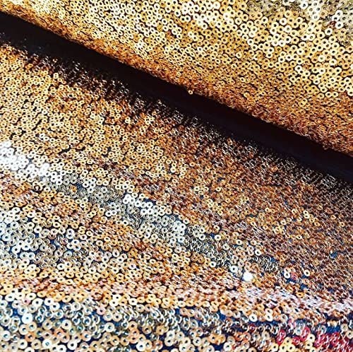 3 mm Paillettenstoff, 2-Wege-Stretch, Fischschuppen, mehrfarbiges Material für Karnevals-Bastelarbeiten, 130 cm breit (1 Meter, Schwarz auf Gold) von LushFabric