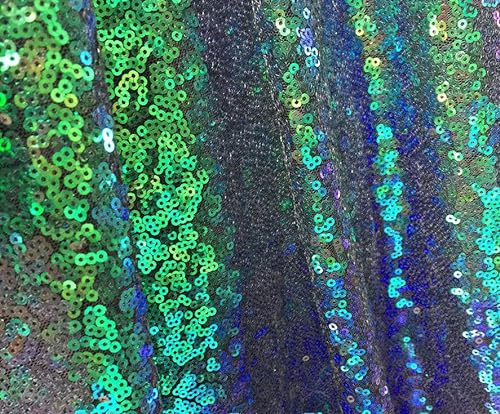 3 mm Paillettenstoff, 2-Wege-Stretch, Fischschuppen, mehrfarbiges Material für Karnevals-Bastelarbeiten, 130 cm breit (1 m, irisierendes Grün) von LushFabric