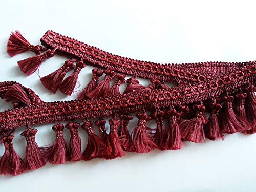 Fransen Quastenbordüre, Bommelband, Band mit Quasten für Vorhänge, Stoff, Handwerk – 16 Farben, jede Länge (Meterware), burgunderrot von LushFabric