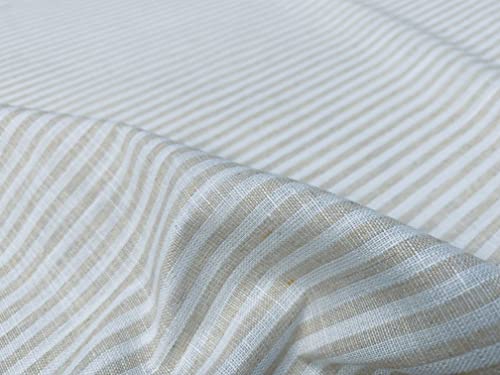 Leinenstoff, gestreift, hell, Baumwolle, niedlich, gestreift, weiße Linien, Heimdekoration, Schneiderei, 150 cm breit, cremefarben (1 Meter)) von LushFabric