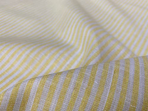 Leinenstoff, gestreift, hell, Baumwolle, niedlich, gestreift, weiße Linien, Heimdekoration, Schneidern, 150 cm breit (Gelb (2 Meter)) von LushFabric