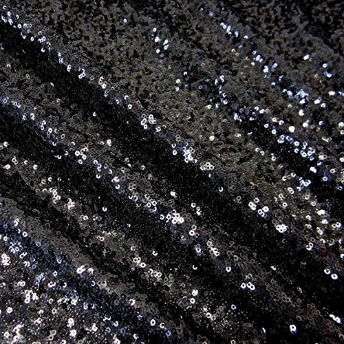 3 mm Mini Pailletten Stoff Material, in 1 Richtung dehnbar / 130 cm breit / 14 Farben (Meterware) schwarz von LushFabric