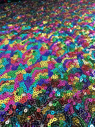 LushFabric Paillettenstoff, 3 mm, 2-Wege-Stretch, Fischschuppen, mehrfarbiges Material für Karneval, Basteln, 130 cm breit (1 Meter, Regenbogen) von LushFabric