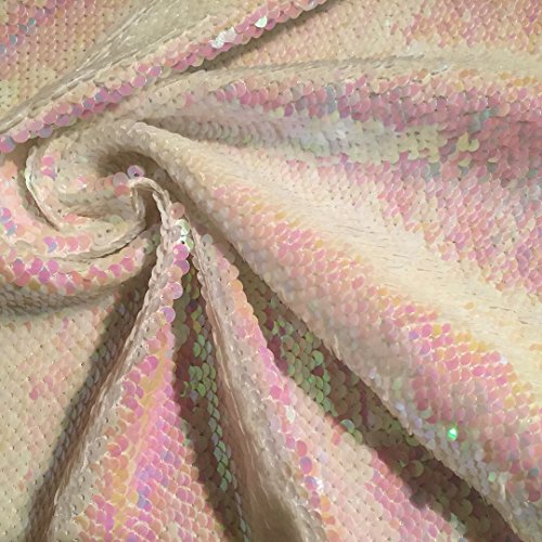 LushFabric 5 mm umschaltbar Pailletten Stoff, Meerjungfrau Flip Pailletten Material –, irisierend Rosa & Weiß – 140 cm Breit (von 0,5 m) von LushFabric