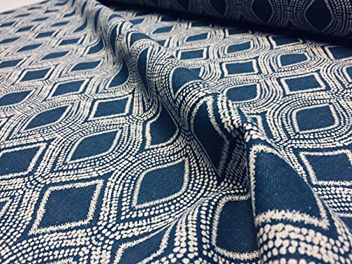 LushFabric Art Deco Damast Rautenmuster Baumwolle-Polyester-Stoff Blumenmuster Baumwolle für Vorhänge Polster Home Decor – 140 cm breit – Ocre Senf Creme (1 Meter), Marineblau, 1 m von LushFabric