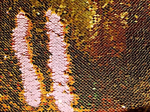 LushFabric Wende-Pailletten-Stoff, 5 mm, Meerjungfrau-Pailletten, 130 cm breit, 0,5 m lang, Goldfarben/Pink, Half METRE von LushFabric