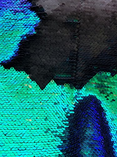 LushFabric Wende-Pailletten-Stoff, 5 mm, Meerjungfrau-Pailletten, 130 cm breit, 0,5 m lang, Iridescent Green & Black, Half METRE von LushFabric