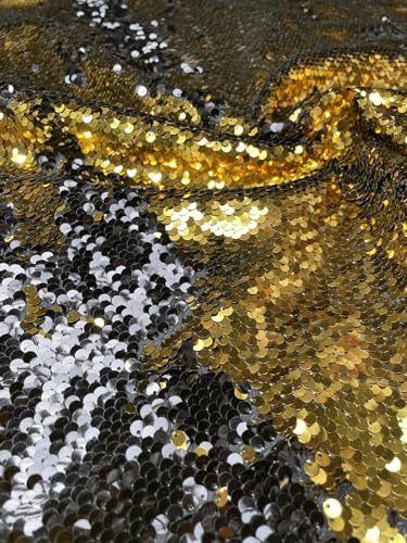 5 mm wendbarer Paillettenstoff, Meerjungfrauen-Pailletten-Material – 140 cm breit (0,5 m) (Schwarz und Gold, halber Meter) 5 mm wendbarer Paillettenstoff, Meerjungfrauen-Pailletten-Material – 140 cm breit (0,5 m) (Schwarz und Gold, halber Meter) von LushFabric