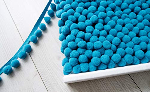 LushFabric POM POM Bommel Trimmen Pompon Fransenbesatz - Deko Kissen und Vorhang, Wohnkultur - XL GRÖSSE 2cm Pompons basteln (TÜRKIS BLAU, 10 Meter) von LushFabric