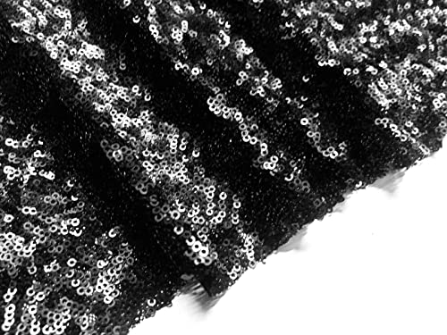 Paillettenstoff, 3 mm, 2-Wege-Stretch, Fischschuppen, mehrfarbiges Material für Karneval, Basteln, 130 cm breit (1 Meter, mattschwarz) von LushFabric