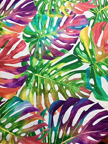 Tropische Palmenblätter Stoff Vorhang Polsterstoff Baumwolle Material Dschungel Palmblatt - 140 cm breit - Mehrfarbig Grün Rot Rosa (2 Meter) von LushFabric