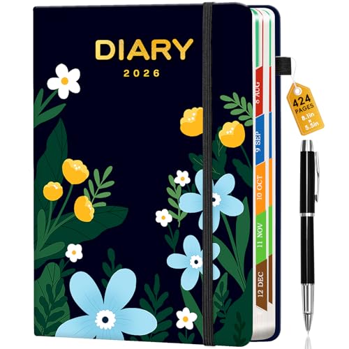 Lusibaka Kalender 2026 Wochenkalender A5 200 Blatt (424 Seiten) Notizbuch 2026 Notizblock Tageskalender 21 x 14,5 cm Schülerkalender Wochenplaner Planer Notebook (Blumen und Grün) von Lusibaka
