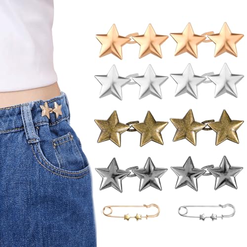 10 Stück Hosenbund Enger Machen Sternform Metall Hosen Enger Machen Clip Ohne Nähen Hosenknopf für Jeans Kleidungsverschlüsse 4 Farben von Lusofie