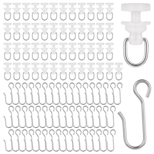 100 Stück Gardinenrollen für Schienen Vorhanggleiter Set Enthält 50 Gardinen Röllchen und 50 Metall Vorhanghaken Weiße Gardinen Rollengleiter S Curtain Hooks für Biegbare Vorhänge Duschvorhangschienen von Lusofie