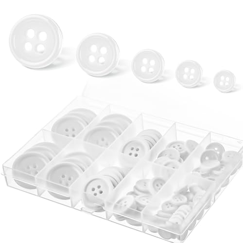 100 Stück Knöpfe 10/12/15/20/25mm 4 Loch Rund Kunststoff Knopf Knöpfe zum Annähen mit Aufbewahrungsbox für Mantel Hemd Kleidung Nähen Handwerk Scrapbooking DIY von Lusofie