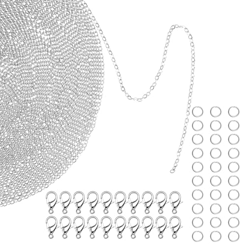 10m Silber Ketten Selber Machen Set Mit 20 Karabinerverschluss Und 30 Biegeringe Edelstahl Kettenband Schmuckherstellung Schmuck Kette Basteln Jewelry Link Chain Für Diy Halskette(Breite 1,5 Mm) von Lusofie