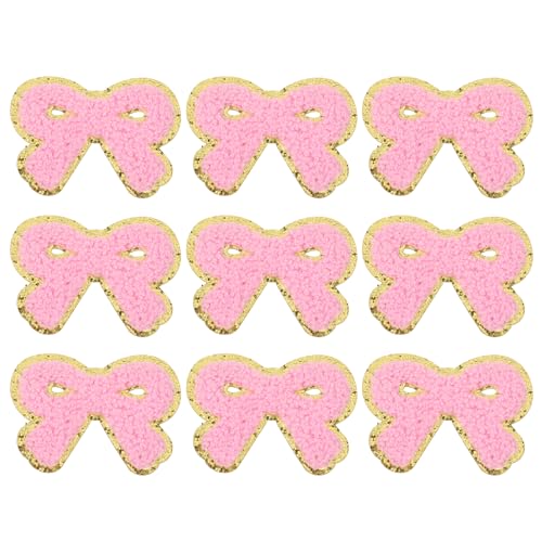 12 Stück Bow Aufnäher Zum AufbüGeln Goldrand Rosa Schleifen-Patches Zum Aufnähen Chenille Bestickte Selbstklebende Aufnäher Für Jeans Jacke Hut Tasche Rucksack DIY Für Mädchen von Lusofie