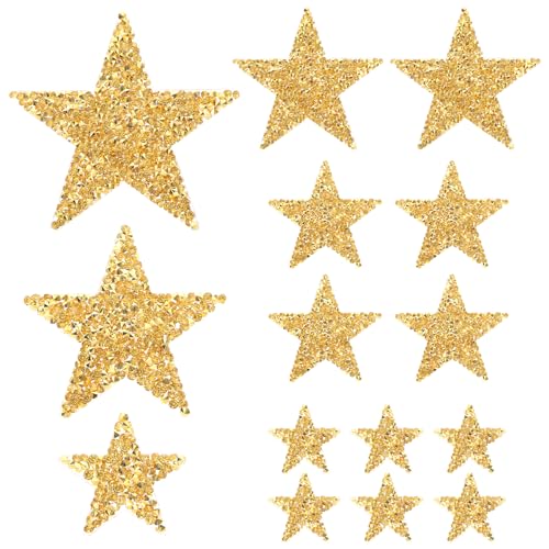 12 Stück Stern Aufnäher zum Aufbügeln Gold Patches zum Aufnähen Glänzende Strass Stickerei Patches für Hüte Kleidung Jacken Hosen Dekoration Reparatur von Lusofie