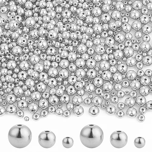 1200 Stück Silber Runde Perlen mit Loch Abstandsperlen 4mm / 6mm / 8mm Bastelperlen für Armbänder Halsketten Ohrringe DIY Bastelarbeiten von Lusofie