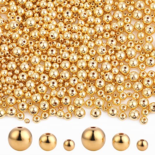 1200 Stück Goldene Runde Perlen mit Loch Abstandsperlen 4 mm / 6 mm / 8 mm Bastelperlen für Armbänder Halsketten Ohrringe DIY Bastelarbeiten von Lusofie