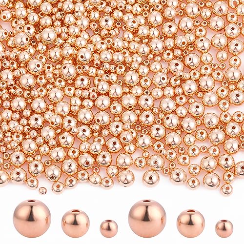 1200 Stück Roségold Runde Perlen mit Loch Abstandsperlen 4mm / 6mm / 8mm Bastelperlen für Armbänder Halsketten Ohrringe DIY Bastelarbeiten von Lusofie