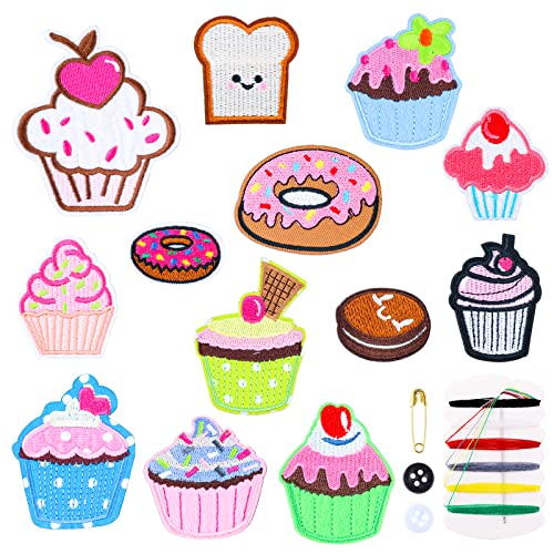 13 Stück Patches zum Aufbügeln Cupcake Stickere Aufnäher Kinderkleidung Jacke Tasche Jeans DIY Süße Stickerei Bügelbilder Niedliche Nähhandwerk Dekoration Flicken zum Aufbügeln Kinder von Lusofie