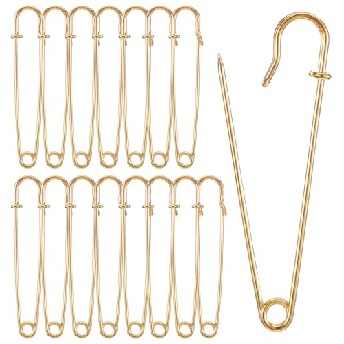 15 Stück 10cm Sicherheitsnadeln Set Gold Große Metall Sicherheitsnadel Robuste Dicke Sicherheitsnadel für Kleidung Quilten Kunsthandwerk Charms Decken Röcke Schal von Lusofie